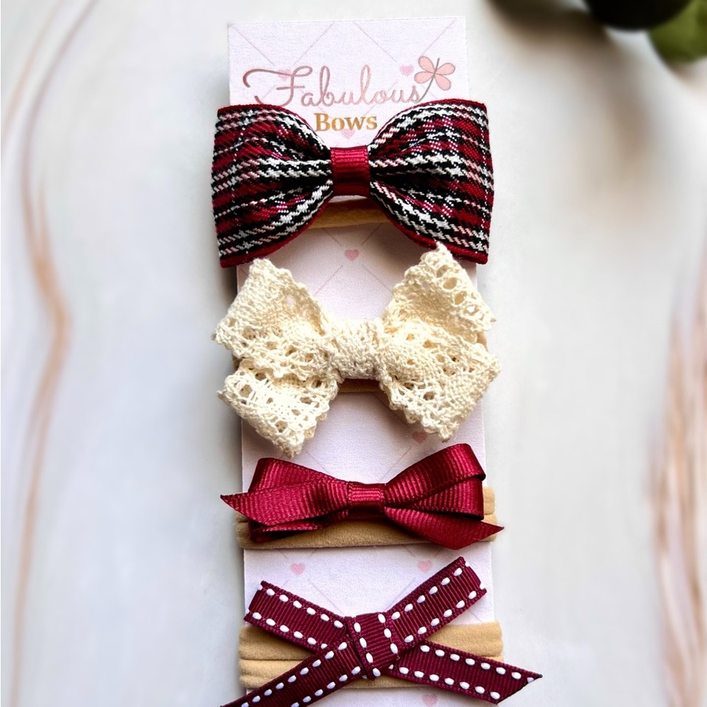 Kids Hair Accessory Collection - Burgundy, Cream, Tan